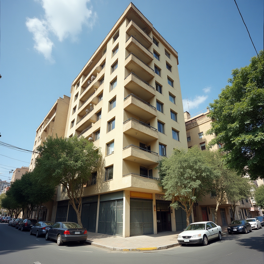Exterior view of a mid-rise residential condominium building in Santiago Chile